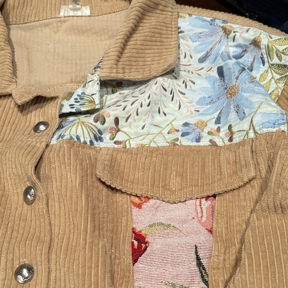 POL Tan Corduroy Oversized Jacket with Floral Accents - Picture 11 of 12